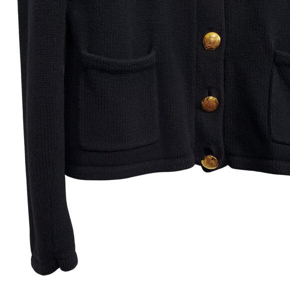 Chaps Womens Size L Cardigan Cotton Sweater Shawl Collar Gold Buttons Crest Navy - Picture 6 of 12